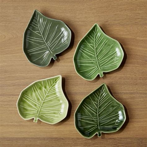 Palm Leaf Appetizer Plates Set Of 4 Pottery Plates Palm Leaf Decor