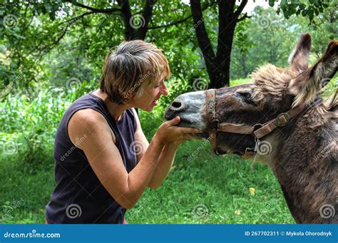 Woman Kissing Donkey Stock Image Image Of Happiness 267702311