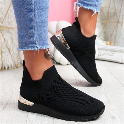 Womens Ladies Sport Slip On Trainers Knit Sneakers Pull On Women Shoes