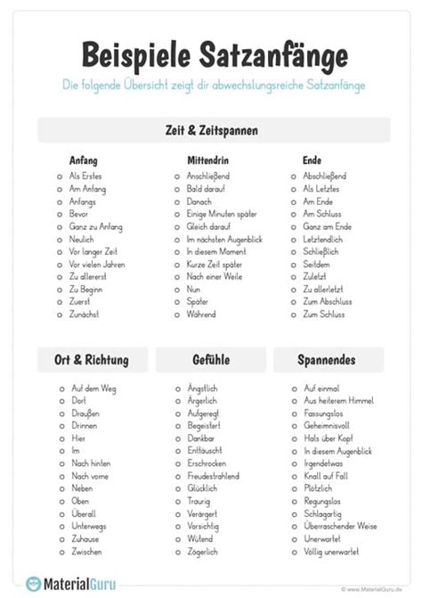Aufsatzthemea bildergeschichte für deutsch in der grundschule 4. Satzanfänge - MaterialGuru