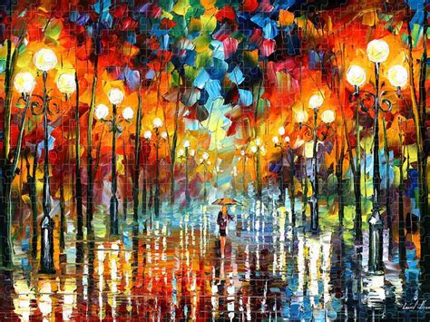 A Date With The Rain Palette Knife Oil Painting On Canvas By Leonid Afremov Jigsaw Puzzle By