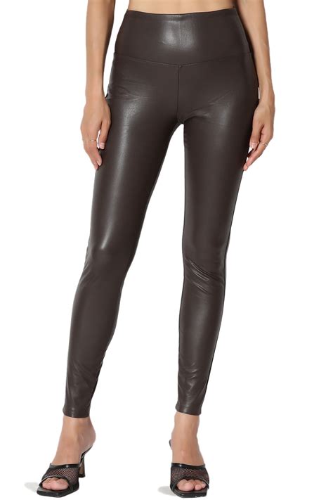 Themogan Womens Sexy Faux Leather Wide Band High Waist Leggings Tights
