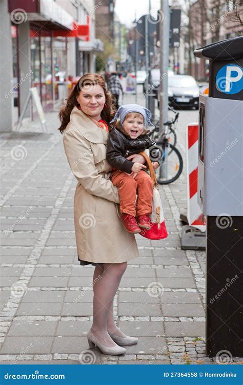 Young Mother And Toddler Boy On City Street Stock Photo Image Of