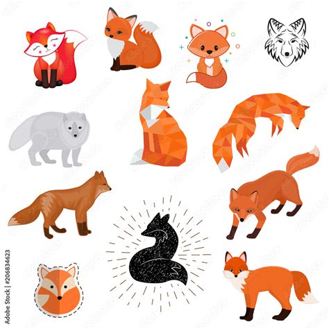 Fox Vector Cartoon Cute Illustration Of Animal Wild Logo Flat Sketch