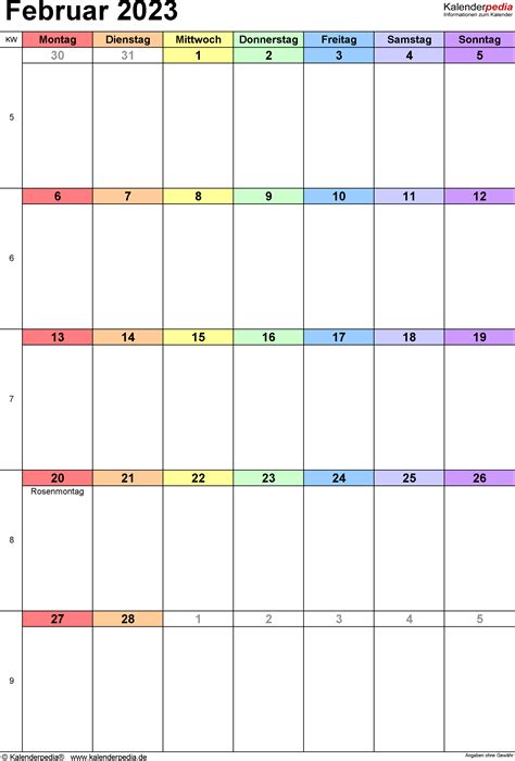 Kalender Februar 2023 Als Excel Vorlagen