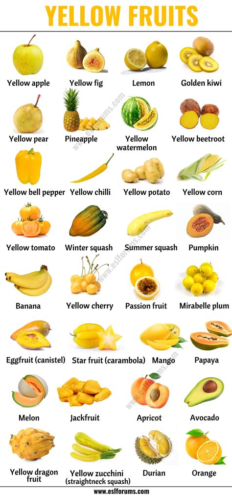 Yellow Fruits List Of 30 Yellow Fruits And Vegetables With Esl Picture