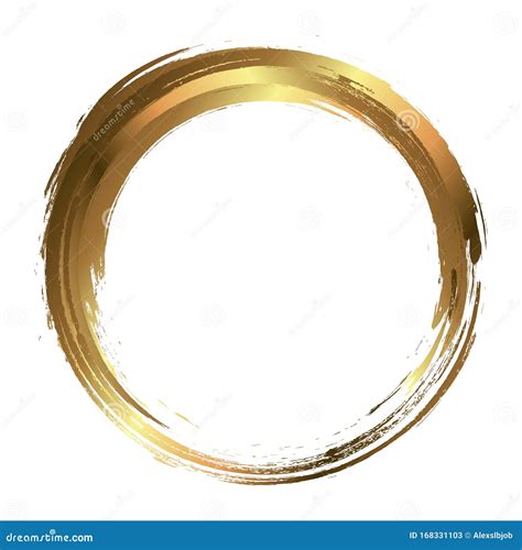 Circle Gold Frame Painted With Brush Strokes On White Background