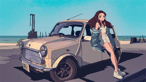 Anime Car Wallpaper Hd Wallpaper Girl Anime Character Standing Beside