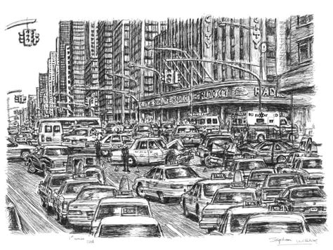 Original Drawing Of Traffic Chaos In New York City