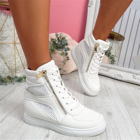 Womens Ladies Zip Studded High Top Ankle Trainers Party Sneakers Women