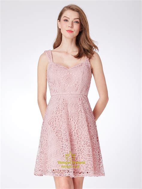 Get the best deals on square neck dresses for women. Pink A Line Square Neck Sleeveless Knee Length Lace Short ...