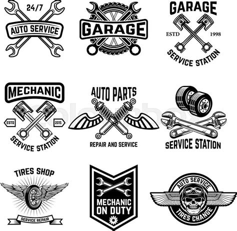 Set Of Auto Service Emblems Service Station Auto Parts Tires Shop