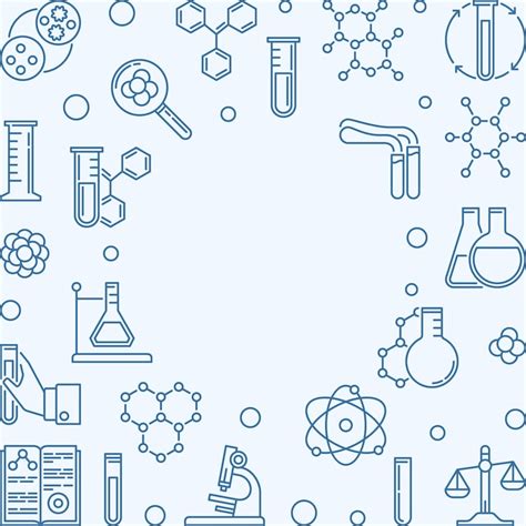 Fondo Cuadrado De Química Con Iconos De Contorno Químico Azul Vector