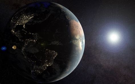 تحميل خلفيات الأرض 4k ليلة نصف الكرة الأرضية الشمس المدن من الفضاء أمريكا الشمالية في