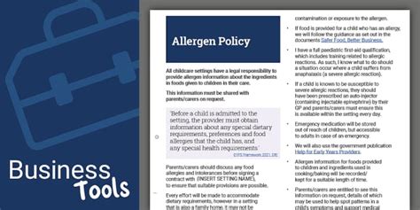 Allergen Policy For Childminders Teacher Made Twinkl