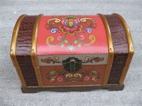 Decorative Floral Design Hand Painted Jewelry Box Folk Art Etsy