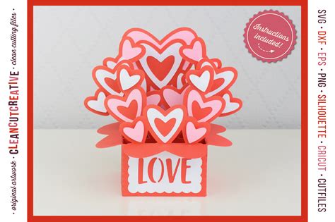 Love Box Card Valentine Card in a Box with cute hearts - SVG DXF EPS