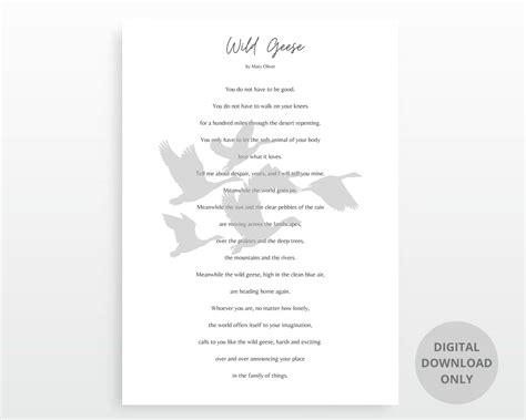 Wild Geese Mary Oliver Poem Empowerment Motivation Etsy