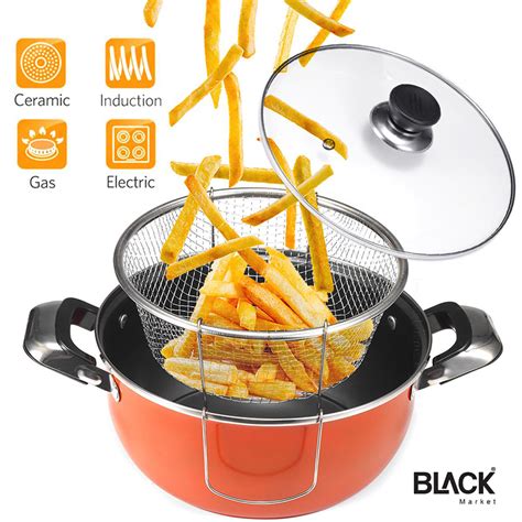 26 Cm Japanese Deep Frying Pot With Glass Lid Frying Basket 304