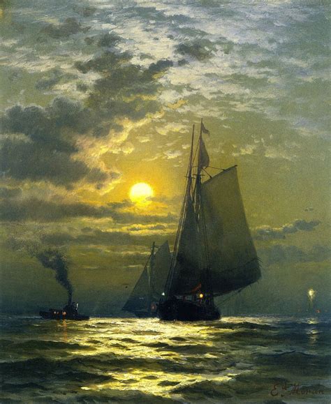 Edward Moran 1829 1901 Sailing By Moonlight New York Harbor Boat