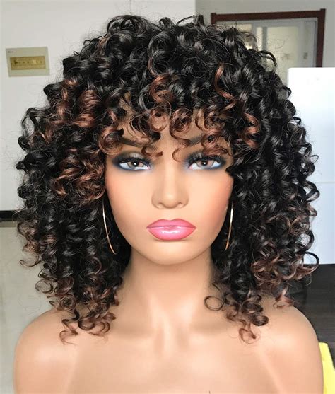 Buy Prettiest Afro Curly Wigs Black With Warm Brown Highlights Wigs