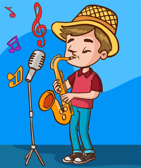Children Playing Saxophone Cartoon Vector 21488914 Vector Art At Vecteezy