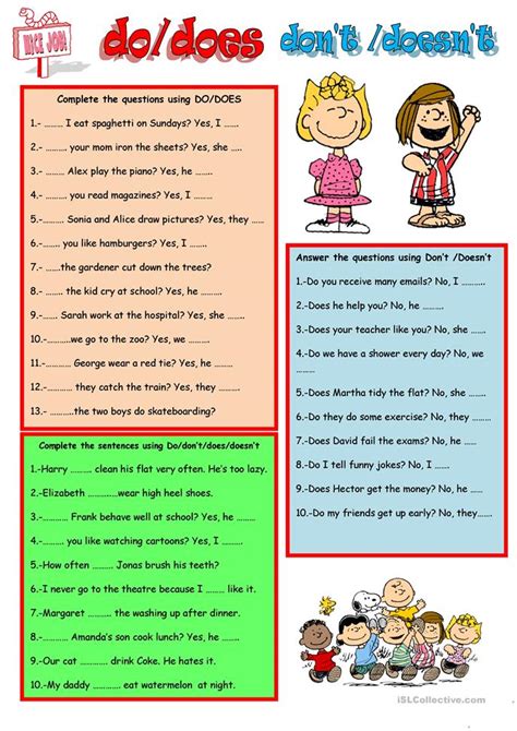 The following is the word order to construct a basic negative sentence in english in the present tense using don't or doesn't. DO, DOES, DON'T, DOESN'T worksheet - Free ESL printable ...