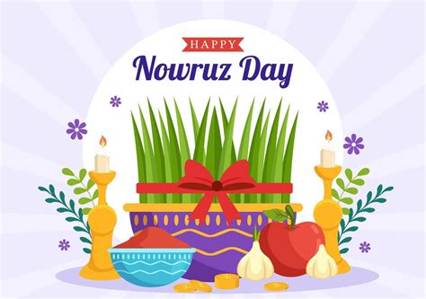 Happy Nowruz Day Or Iranian New Year Illustration With Grass Semeni And