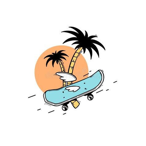 Skateboard With The Wings And Palm Tree Stock Vector Illustration Of