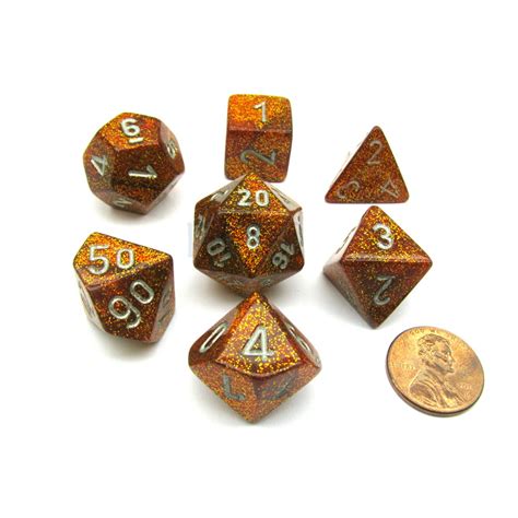Chessex Polyhedral 7 Die Glitter Dice Set Gold With Silver Numbers