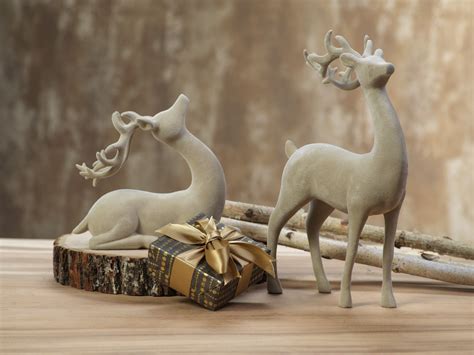 Zodax Flocked Decorative Sittingstanding Deer Set Of 4 Standing