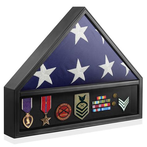 Military Burial Flag And Medal Shadow Box Display Case Black Ebay