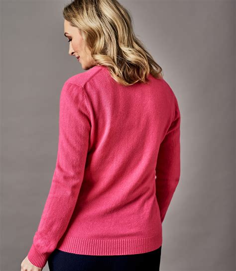Pink Rose Womens Pure Cashmere V Neck Jumper Woolovers Uk