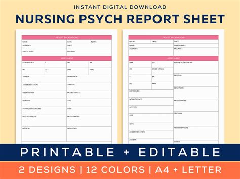 Nursing Psych Report Sheet Psych Mental Health Nurse Etsy