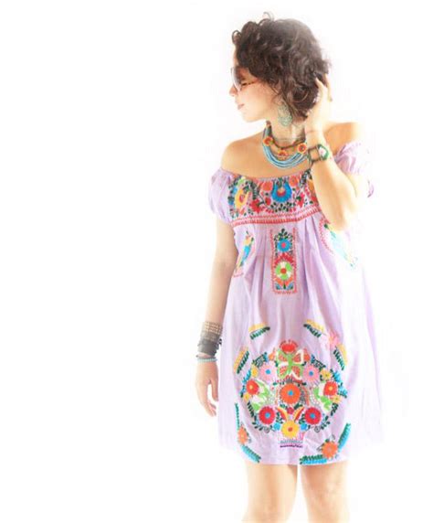 Handmade Mexican Dress From Aida Coronado Lavender Mexican Embroidered Dress Aida Coronado