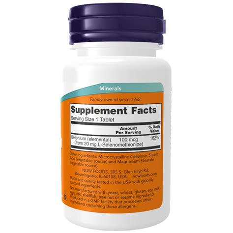 Now Foods Selenium 100 Mcg 100 Tablets Essential Mineral