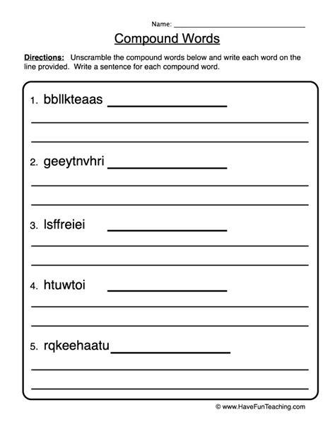 There are 13 free worksheets that incorporate the following 25 sight words: Compound Words Unscramble Worksheet • Have Fun Teaching