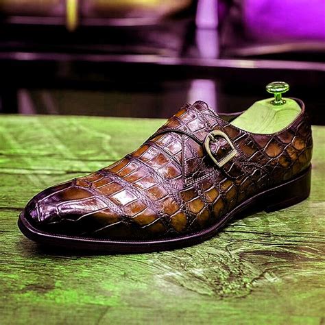 Alligator Skin Single Monk Strap Shoes For Men Monk Strap Shoes