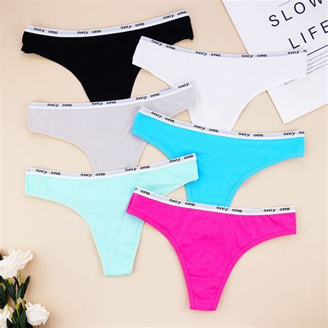 6 Pcs Lots Womens Underwear Cotton G String Thong Panties Sexy Underwear Solid Color Panty