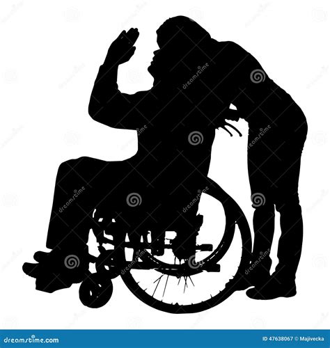 Vector Silhouettes Of People In A Wheelchair Stock Vector