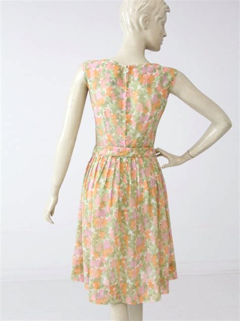 60s Floral Dress With Belt Watercolor Garden Party