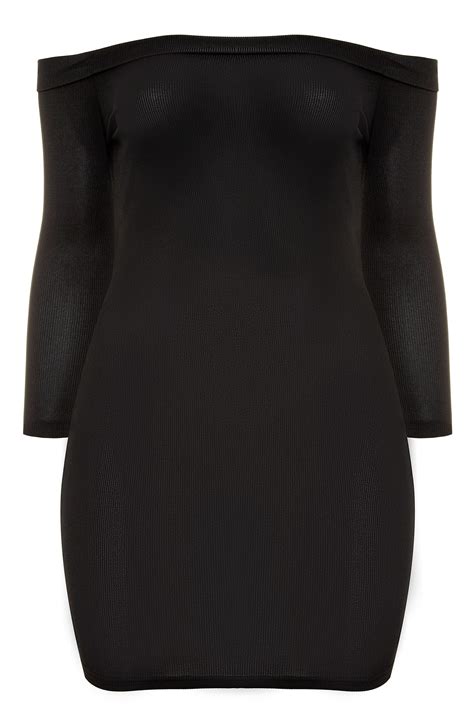 Limited Collection Black Ribbed Bardot Bodycon Dress Yours Clothing