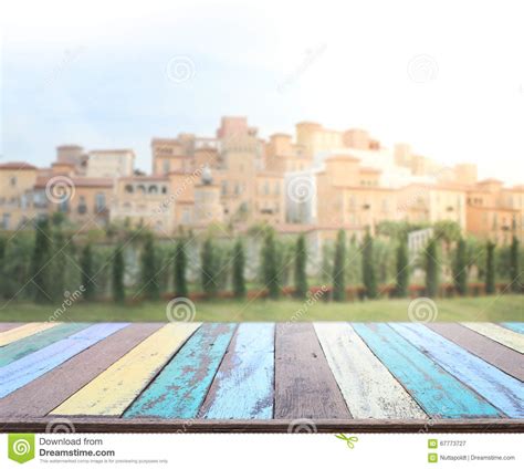 Table Top And Blur Building Of Background Stock Image