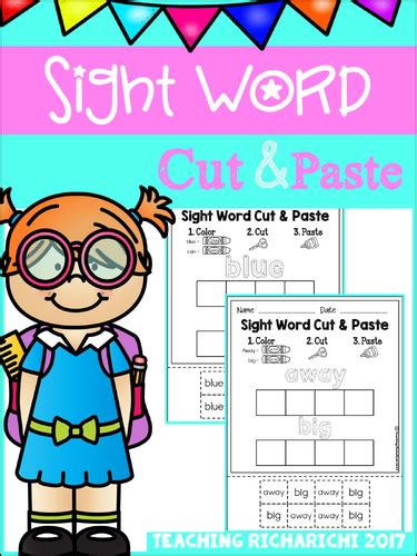 Sight Word Cut And Paste Worksheets Pre Primer Teaching Resources