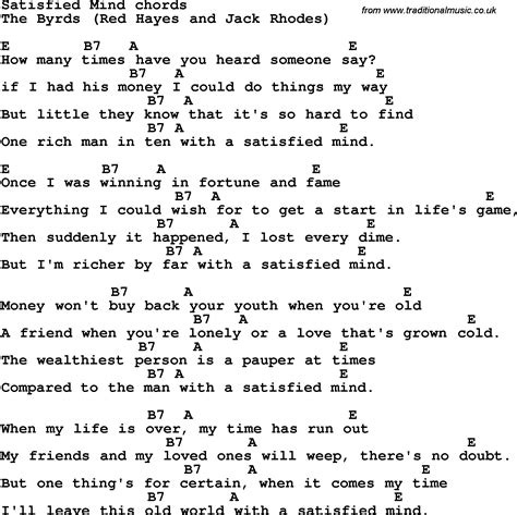 Song Lyrics With Guitar Chords For Satisfied Mind
