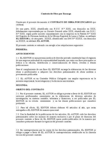Contrato De Obra Por Encargo Pdf Contador Justicia