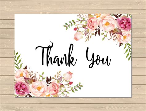 Printable Floral Boho Thank You Card Pink Floral Thank You