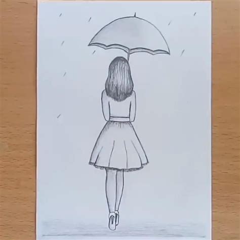 How To Draw A Girl With Umbrella Pencil Sketch Step By Step Girl