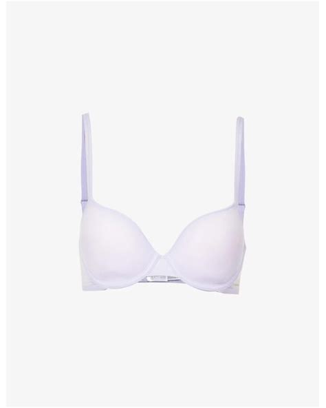 Calvin Klein Lace Marquisette Sheer Plunge Stretch Woven Bra In White