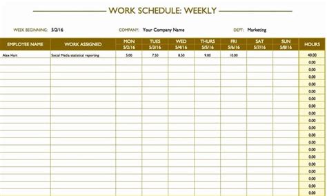 Restaurant Employee Schedule Template Fresh Free Work Schedule
